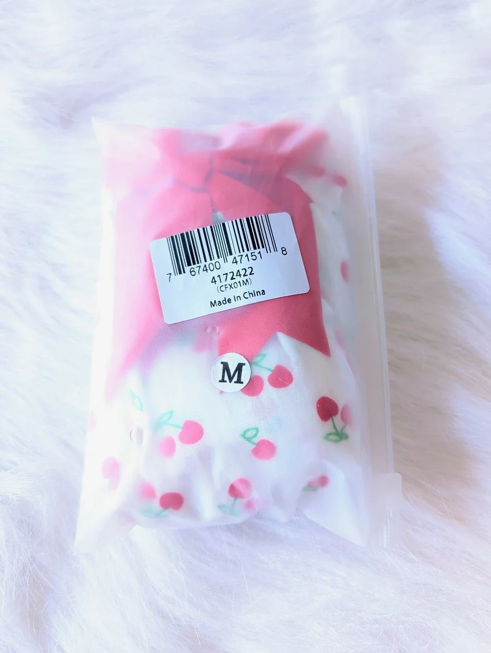 CuteBone, Dog Dress, White Cherries, Red Bow, Medium, New